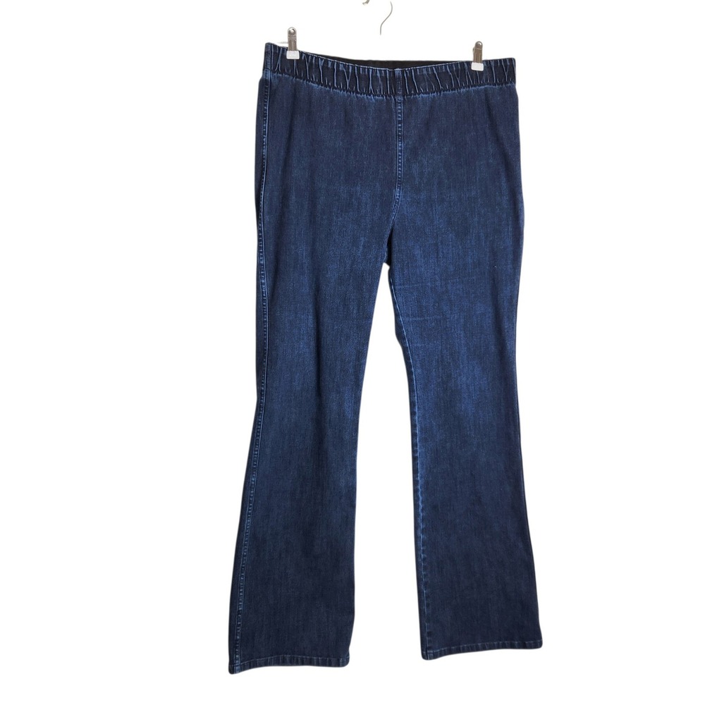 Soft Surroundings Dark Wash Pull On Flare Leg Jeans XL Tall Stretch Indigo